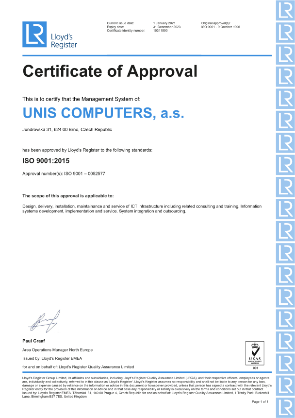 certifikace ISO 9001 1996 EN